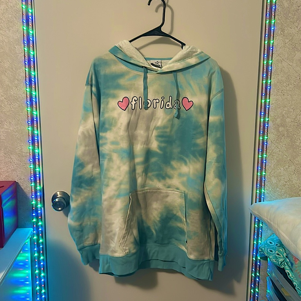 Large blue and while hoodie